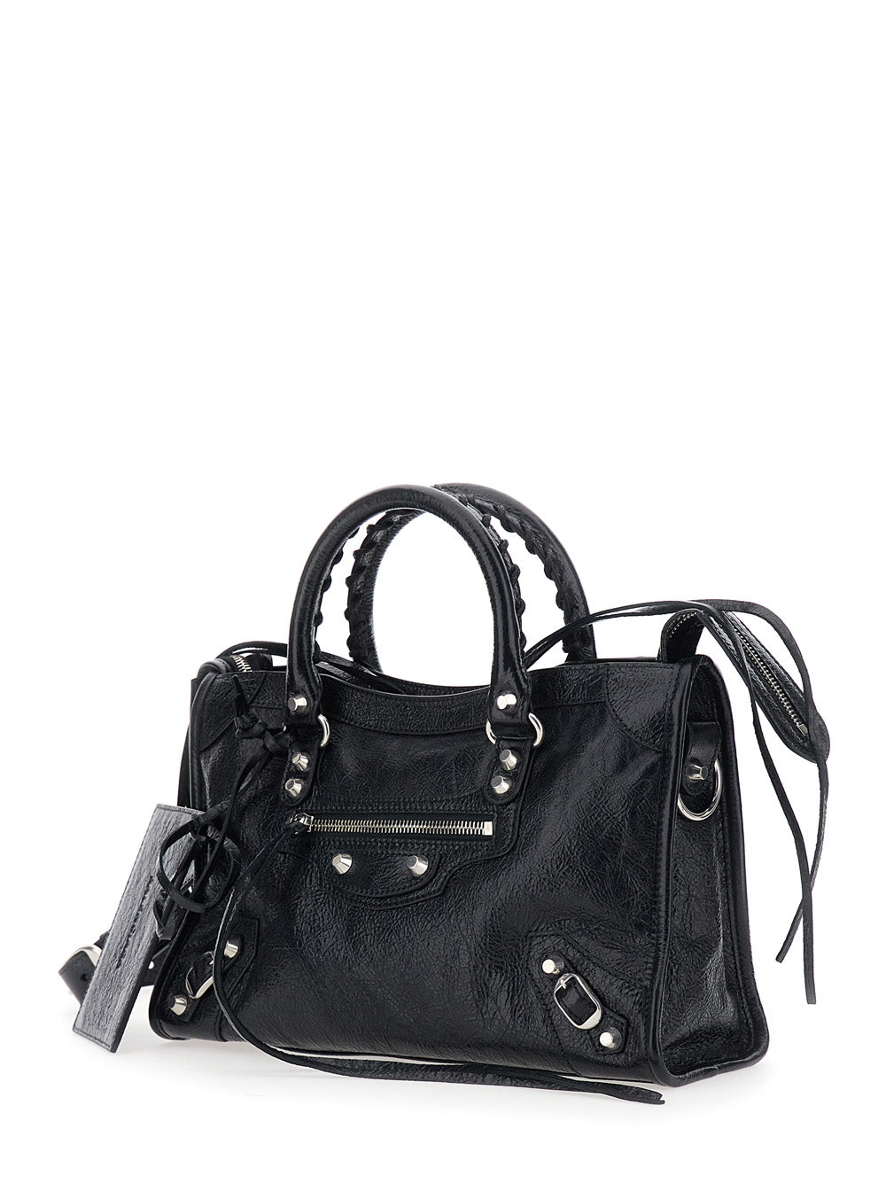 Balenciaga Women 'Le City Small' Black Handbag With Adjustable And Removable Shoulder Strap In Textured Leather For Women