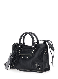 Balenciaga Women 'Le City Small' Black Handbag With Adjustable And Removable Shoulder Strap In Textured Leather For Women