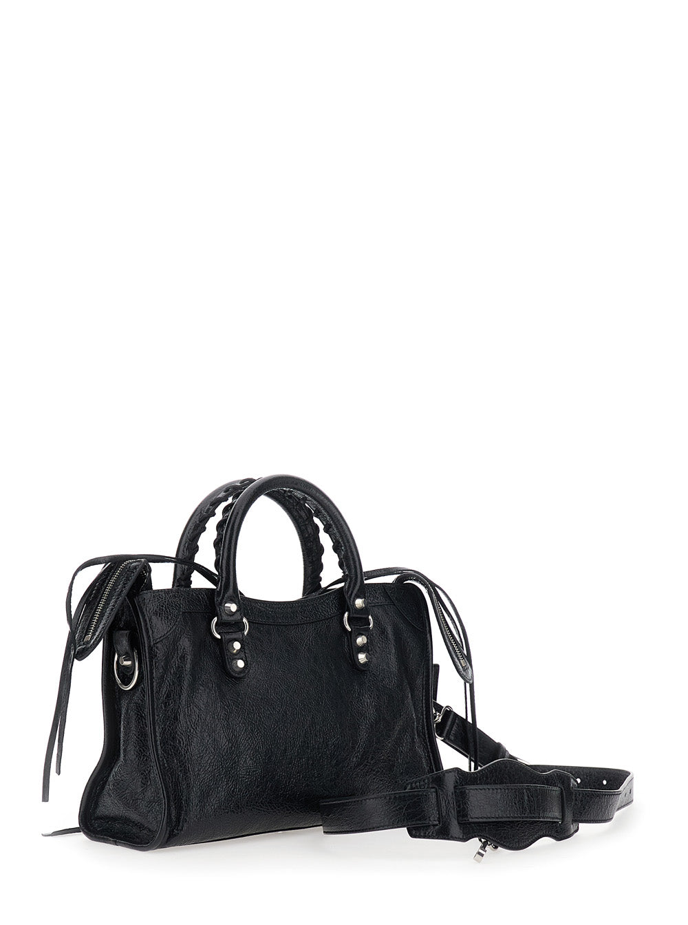 Balenciaga Women 'Le City Small' Black Handbag With Adjustable And Removable Shoulder Strap In Textured Leather For Women