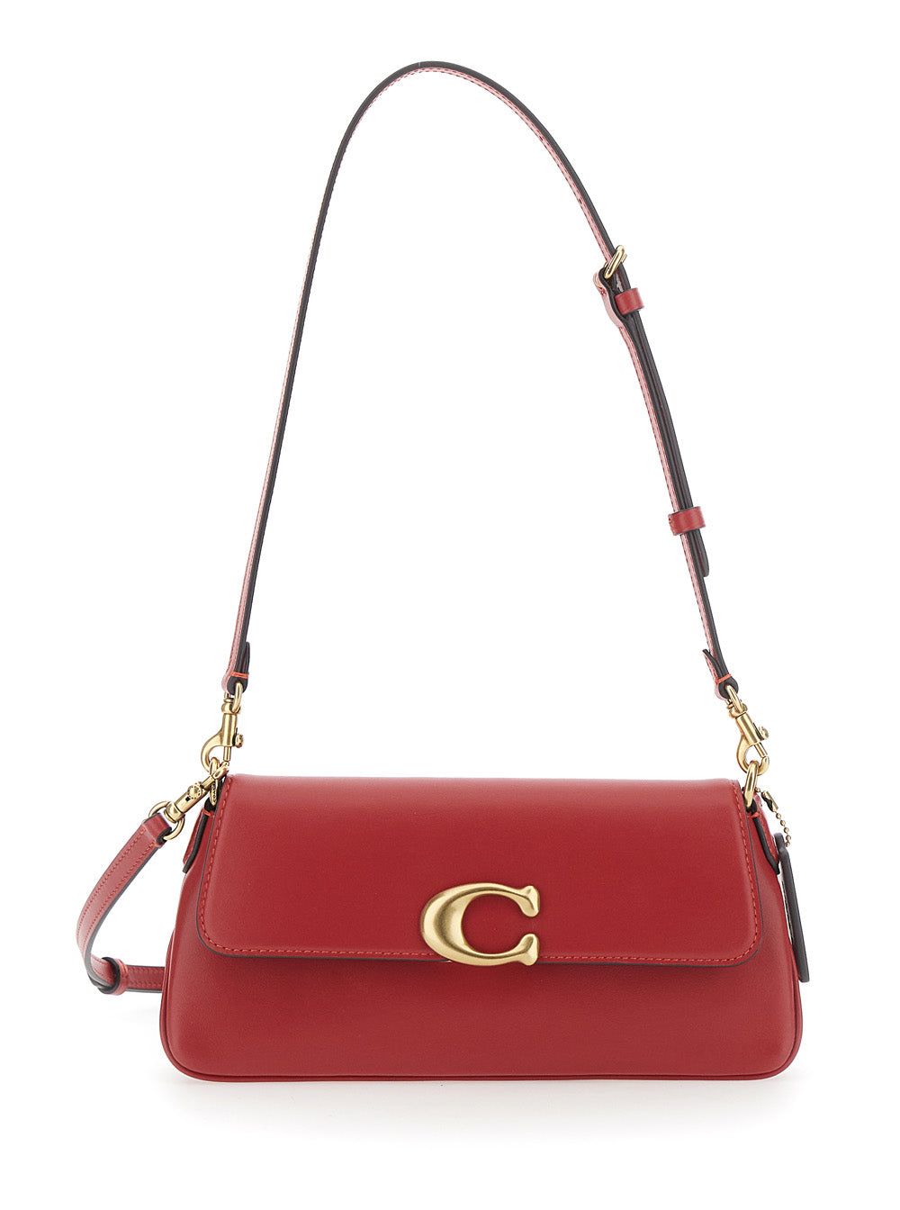 Coach Women Red Crossbody Bag With Logo Plaque On The Front And Adjustable And Removable Red Strap In Leather For Women