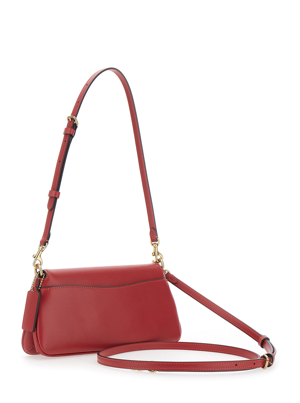 Coach Women Red Crossbody Bag With Logo Plaque On The Front And Adjustable And Removable Red Strap In Leather For Women