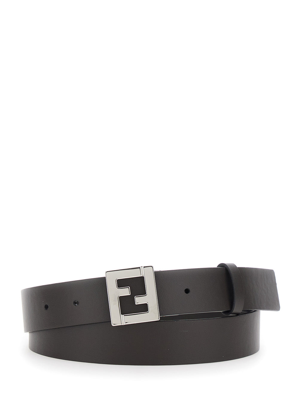 Fendi Men Brown Belt With Ff Plate In Leather For Men