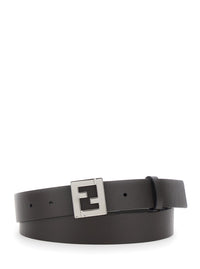 Fendi Men Brown Belt With Ff Plate In Leather For Men