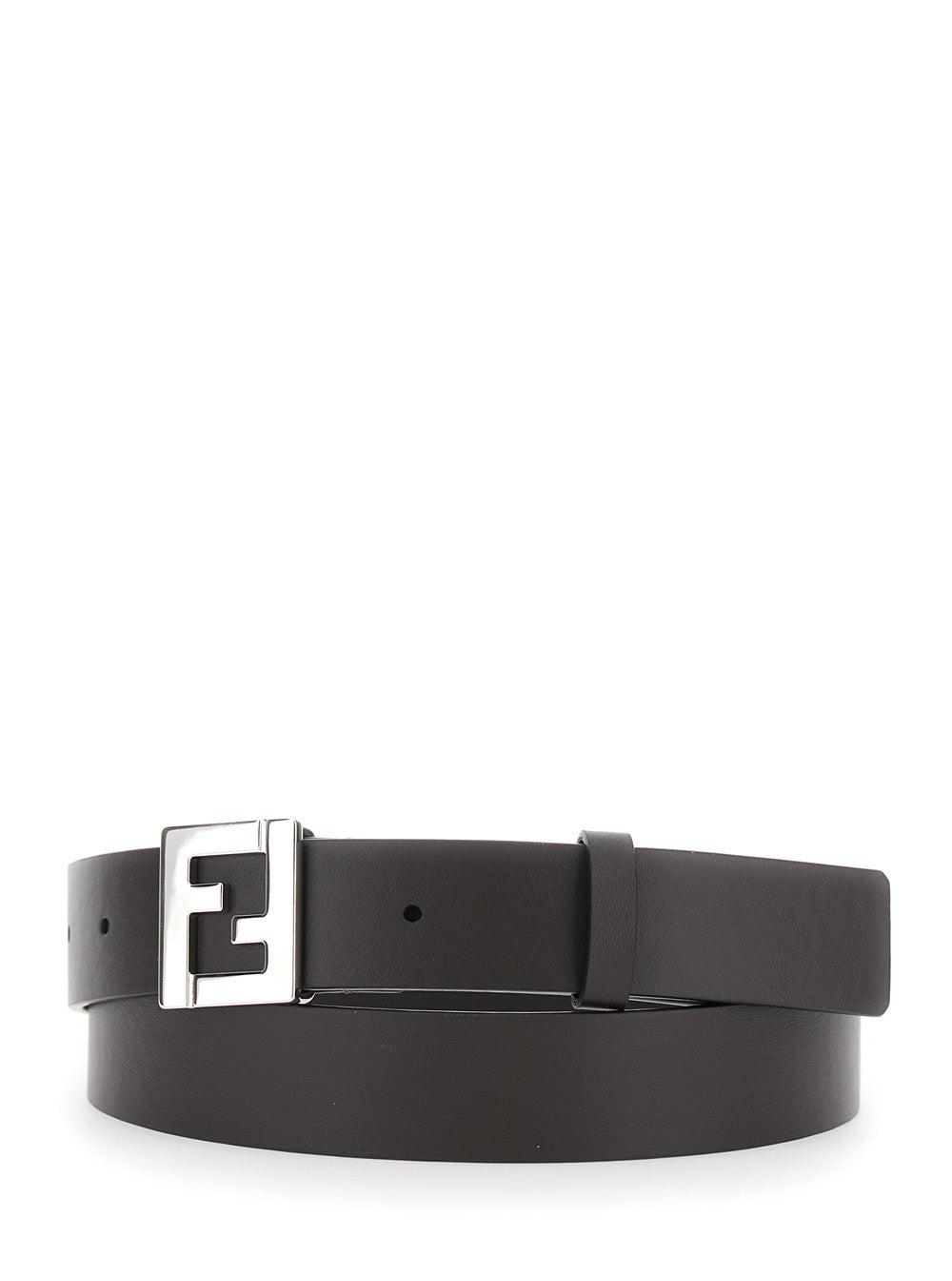 Fendi Men Brown Belt With Ff Plate In Leather For Men