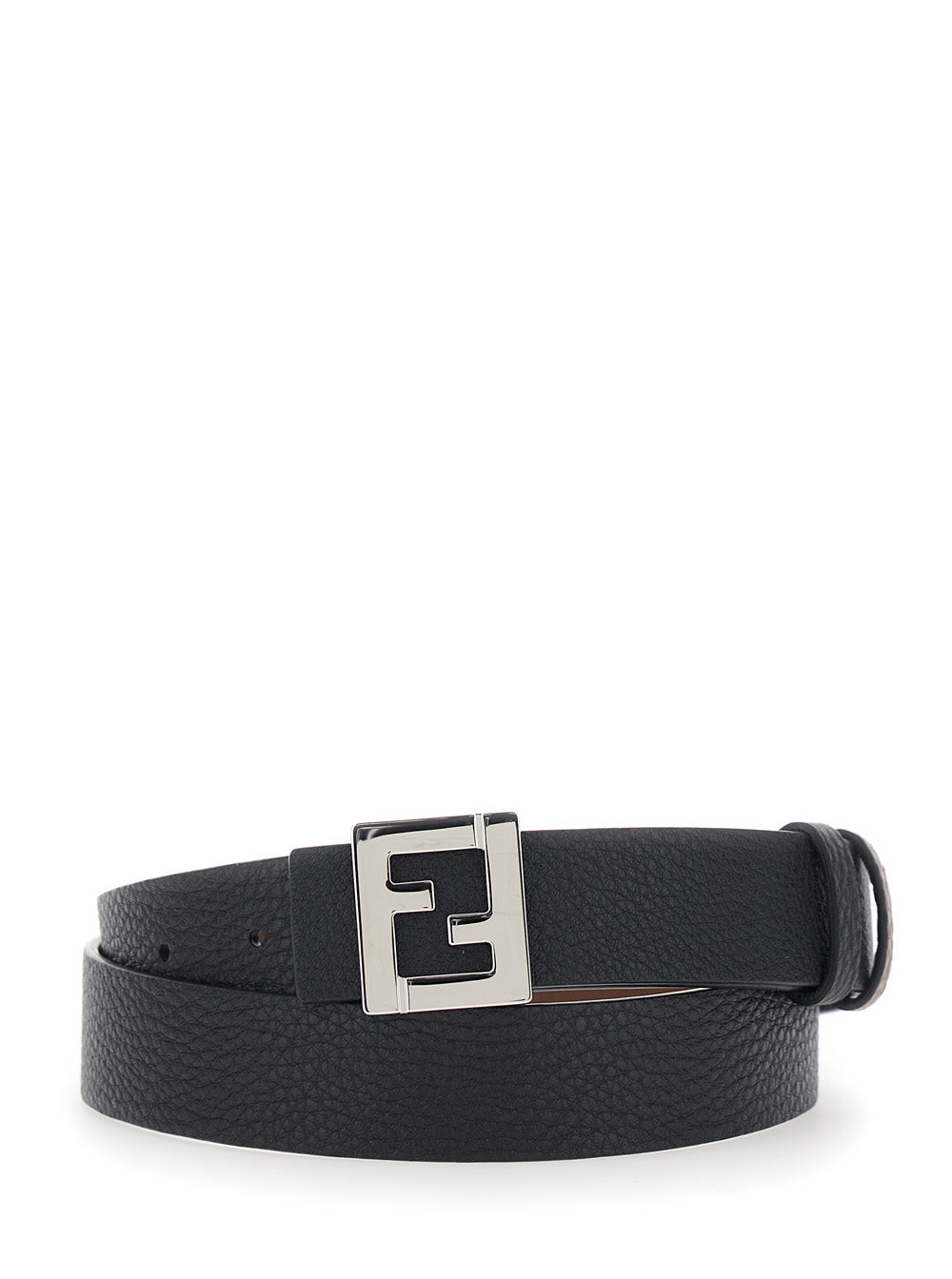 Fendi Men Black Reversible Belt With Ff Plate In Leather For Men