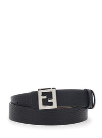Fendi Men Black Reversible Belt With Ff Plate In Leather For Men
