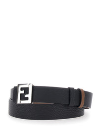 Fendi Men Black Reversible Belt With Ff Plate In Leather For Men