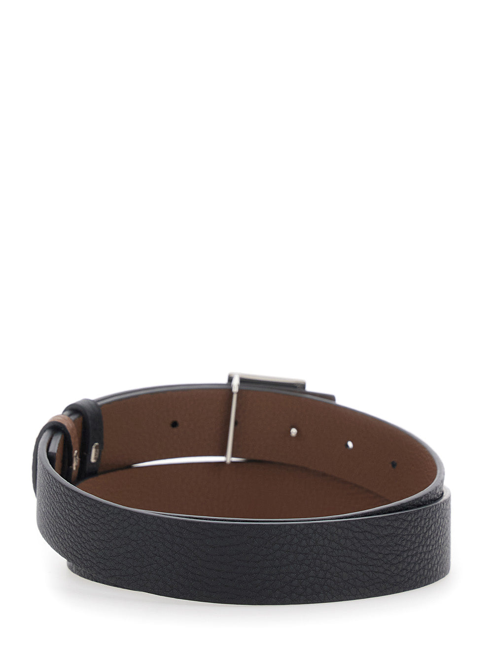 Fendi Men Black Reversible Belt With Ff Plate In Leather For Men