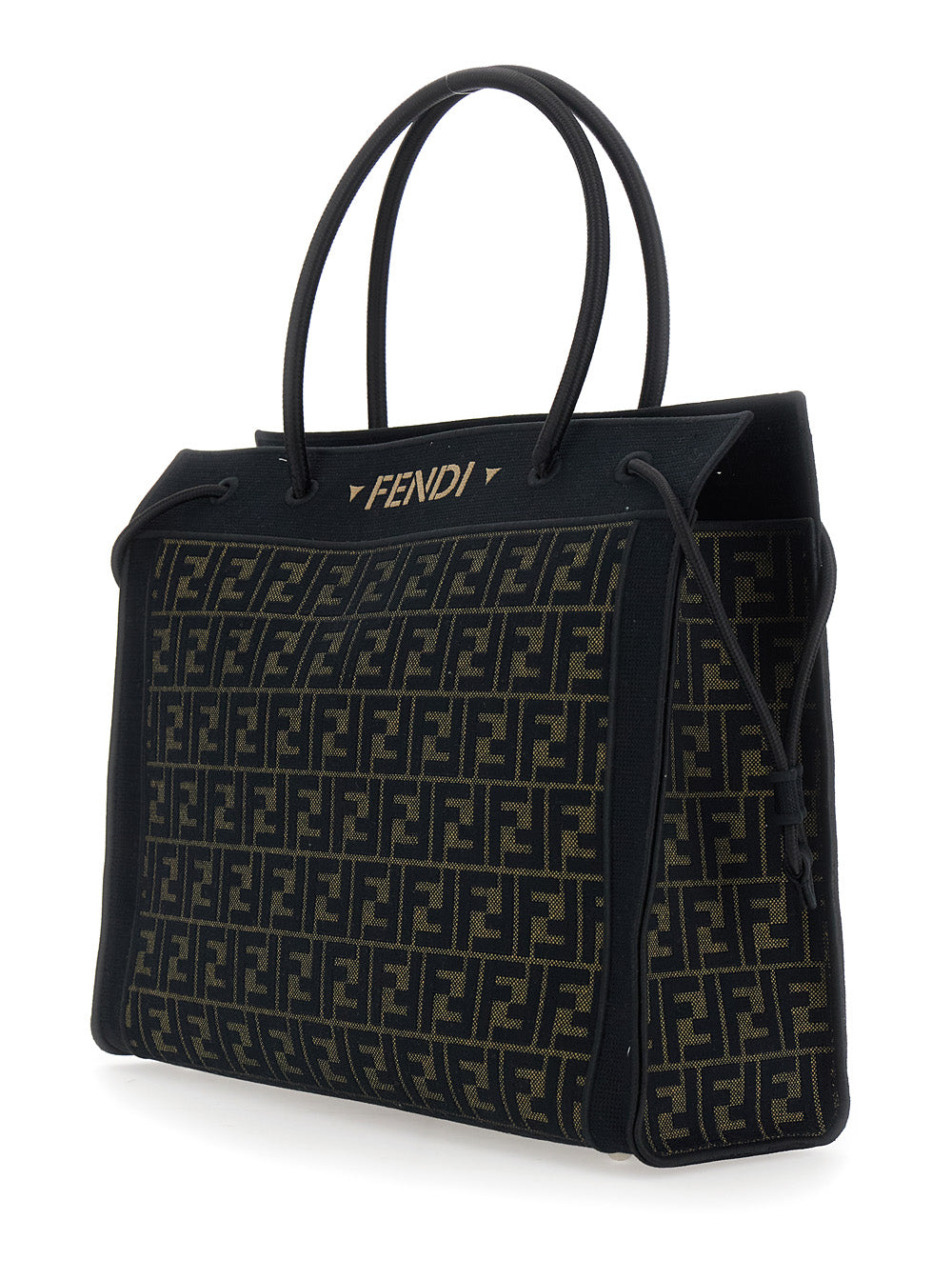 FENDI Fendi Women Brown Shopping Bag With Logo Lettering On The Front An Drawstring In Ff Canvas For Women