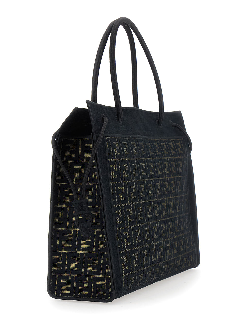 FENDI Fendi Women Brown Shopping Bag With Logo Lettering On The Front An Drawstring In Ff Canvas For Women