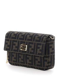 Fendi Women Brown Crossbody Bag With Chain Strap And Ff Plate On The Front In Ff Canvas For Women