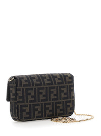 Fendi Women Brown Crossbody Bag With Chain Strap And Ff Plate On The Front In Ff Canvas For Women