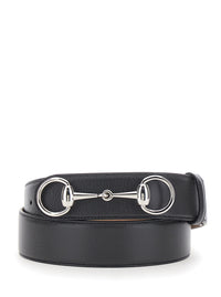 Gucci Men Black Belt With Horsebit On The Front In Leather For Men