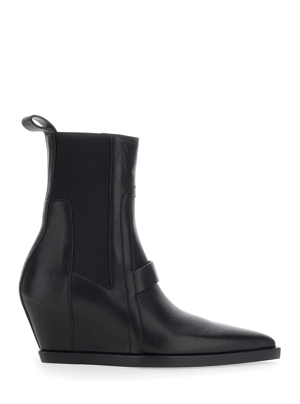 Rick Owens Women 'Sharp Wedge Sliver' Black Ankle Boots With Pointed Design And Tapered Wedge In Leather For Women
