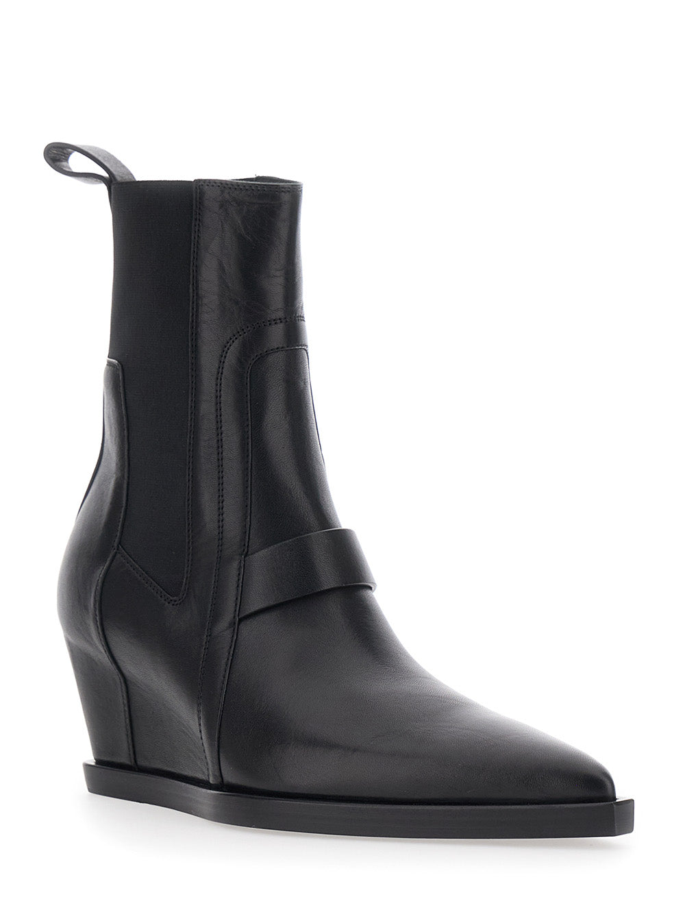 Rick Owens Women 'Sharp Wedge Sliver' Black Ankle Boots With Pointed Design And Tapered Wedge In Leather For Women