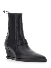 Rick Owens Women 'Sharp Wedge Sliver' Black Ankle Boots With Pointed Design And Tapered Wedge In Leather For Women