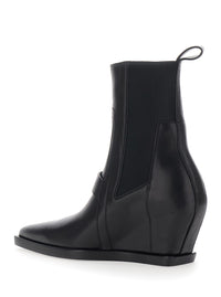 Rick Owens Women 'Sharp Wedge Sliver' Black Ankle Boots With Pointed Design And Tapered Wedge In Leather For Women