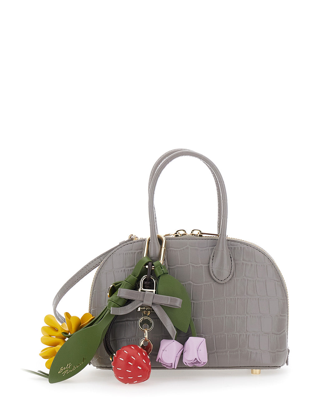 Self-Portrait Women Gray Mini Bag With Adjustable And Removable Shoulder Strap And Charm On The Front In Leather For Women