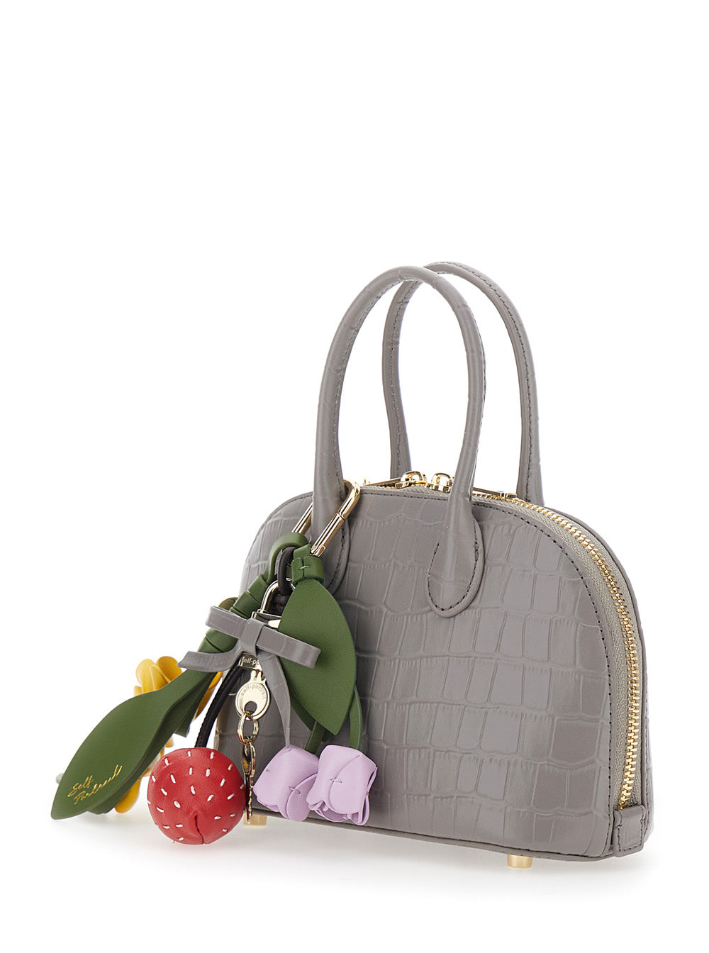 Self-Portrait Women Gray Mini Bag With Adjustable And Removable Shoulder Strap And Charm On The Front In Leather For Women