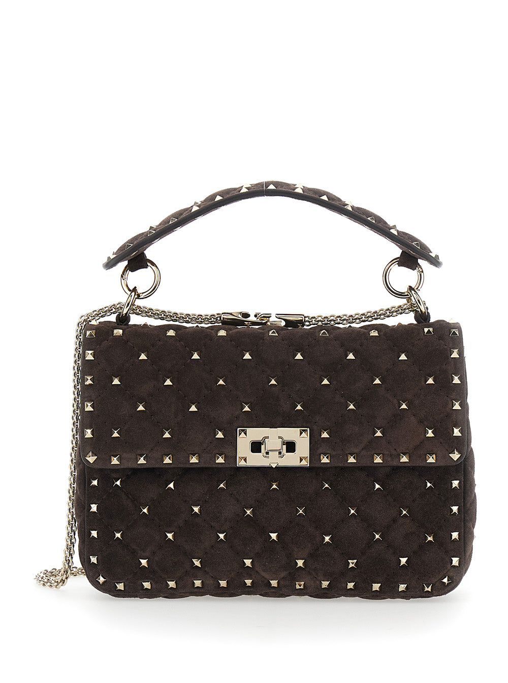 Valentino Garavani Women Brown Medium Crossbody Bag With Chain Strap And Rockstud Decorations In Suede For Women