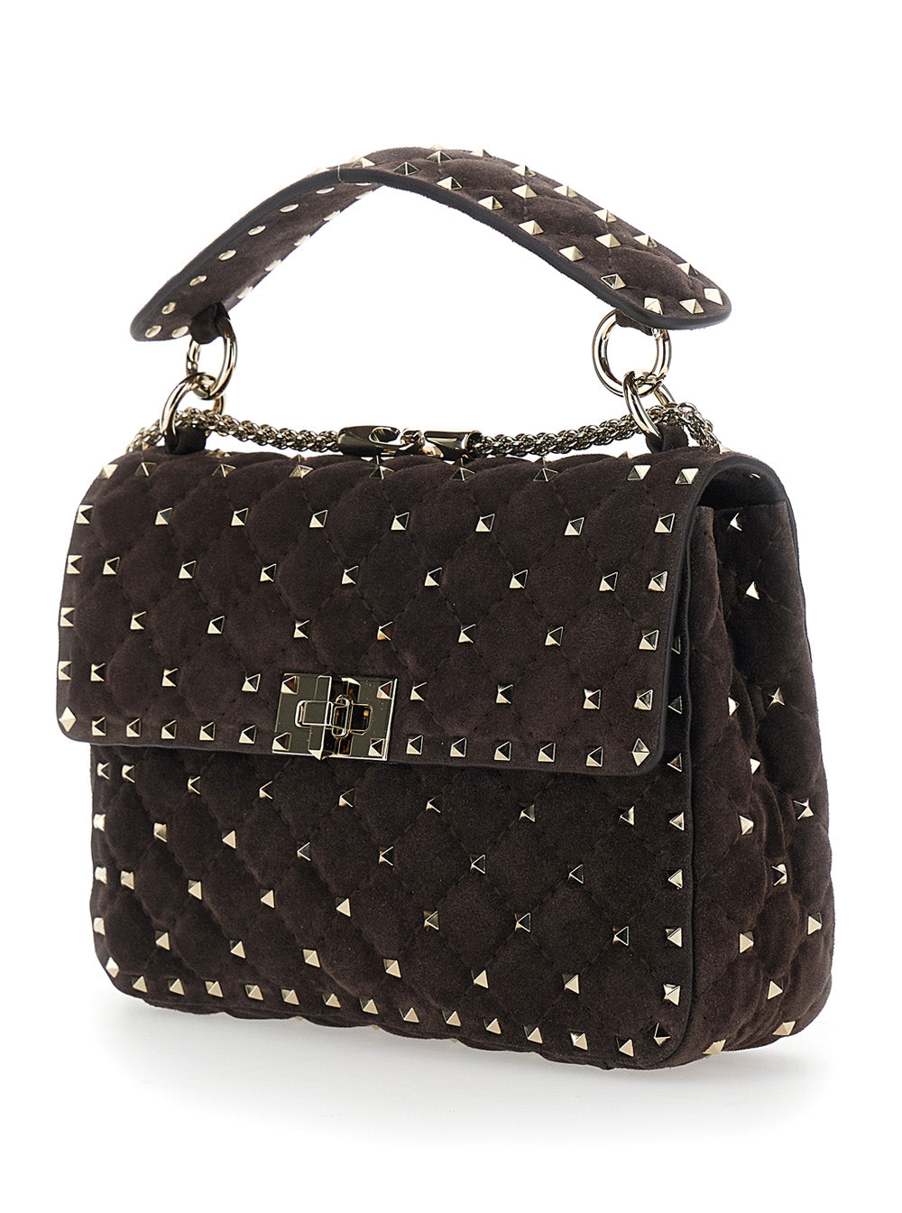 Valentino Garavani Women Brown Medium Crossbody Bag With Chain Strap And Rockstud Decorations In Suede For Women