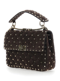 Valentino Garavani Women Brown Medium Crossbody Bag With Chain Strap And Rockstud Decorations In Suede For Women
