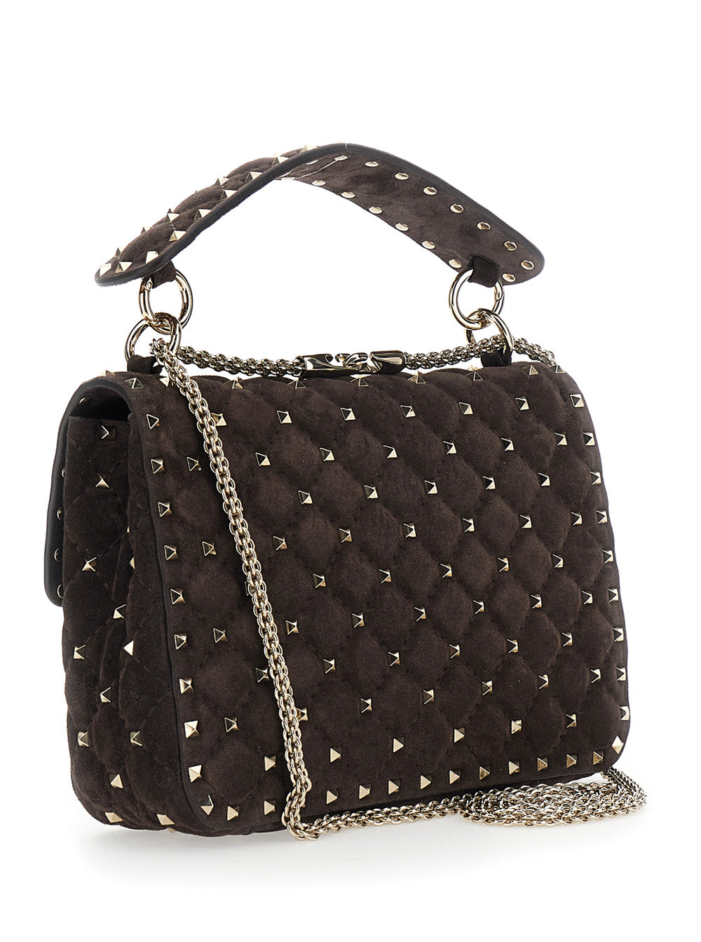Valentino Garavani Women Brown Medium Crossbody Bag With Chain Strap And Rockstud Decorations In Suede For Women