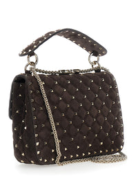 Valentino Garavani Women Brown Medium Crossbody Bag With Chain Strap And Rockstud Decorations In Suede For Women