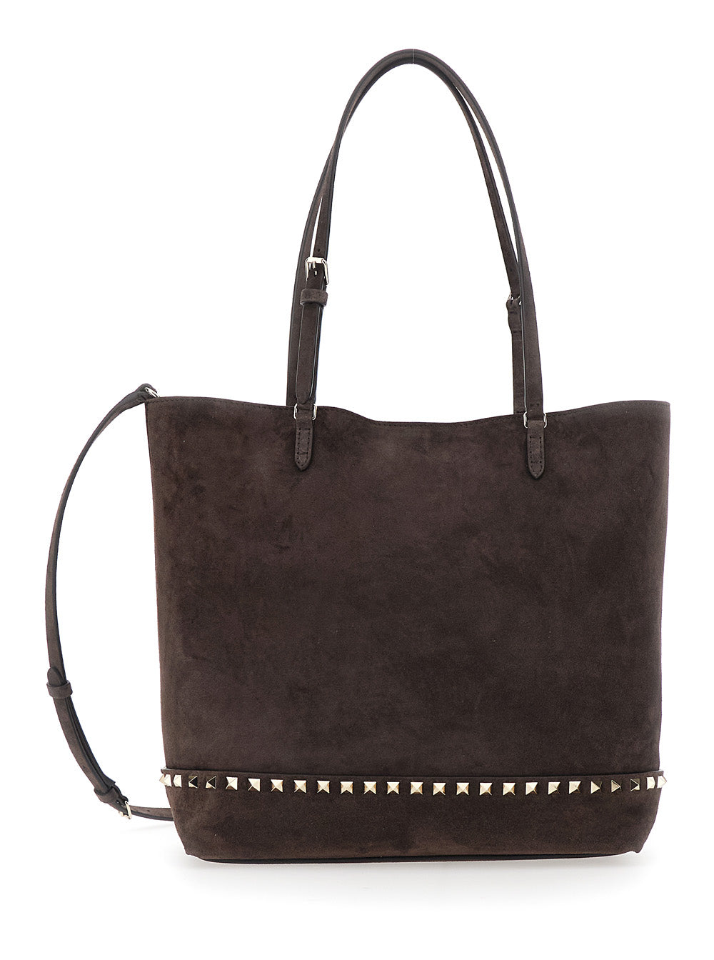 VALENTINO GARAVANI Valentino Garavani Women Brown Medium Tote Bag With Shoulder Strap And Rockstud In Suede For Women