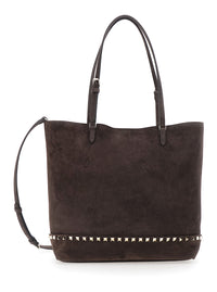 VALENTINO GARAVANI Valentino Garavani Women Brown Medium Tote Bag With Shoulder Strap And Rockstud In Suede For Women