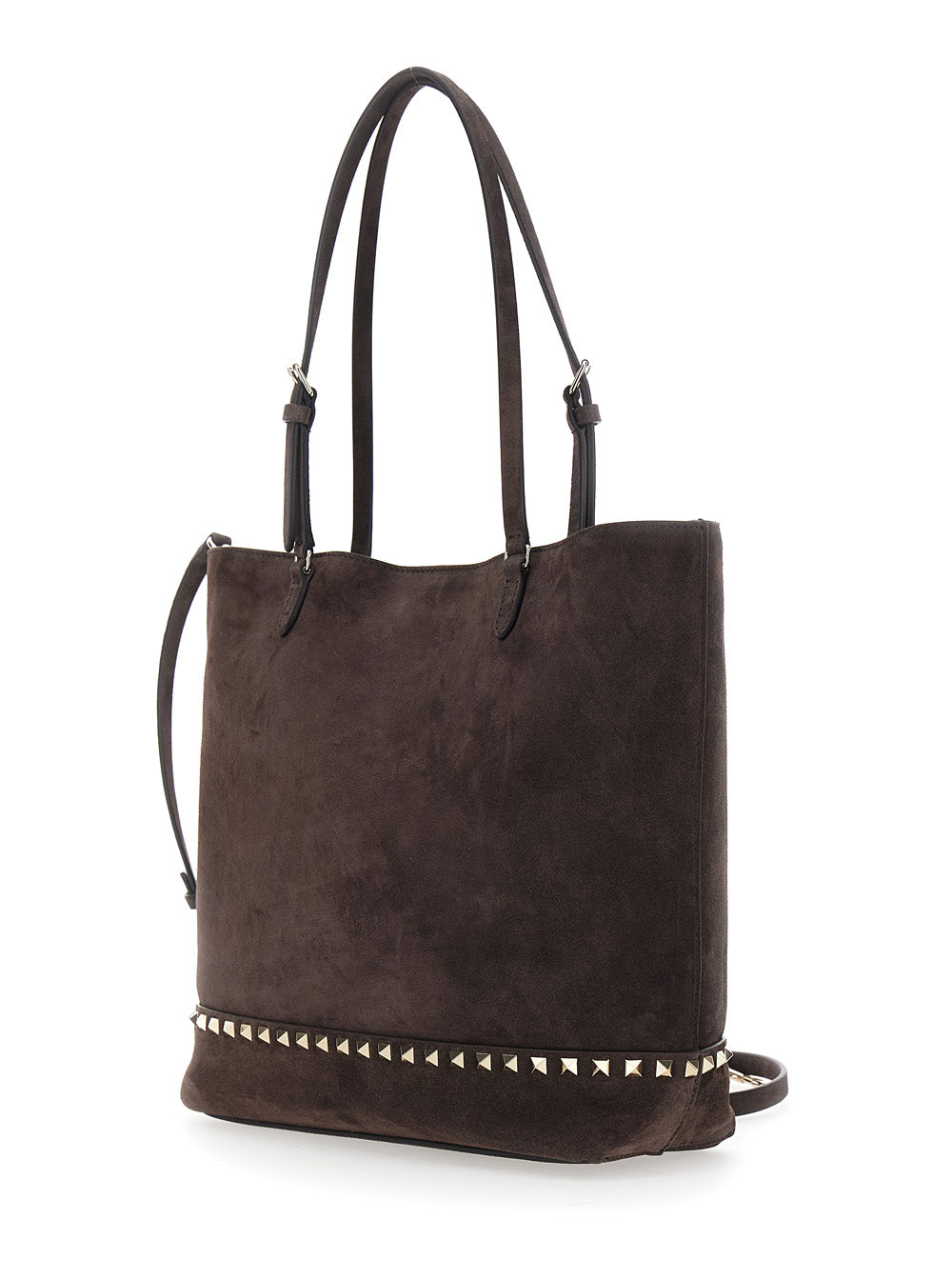 VALENTINO GARAVANI Valentino Garavani Women Brown Medium Tote Bag With Shoulder Strap And Rockstud In Suede For Women