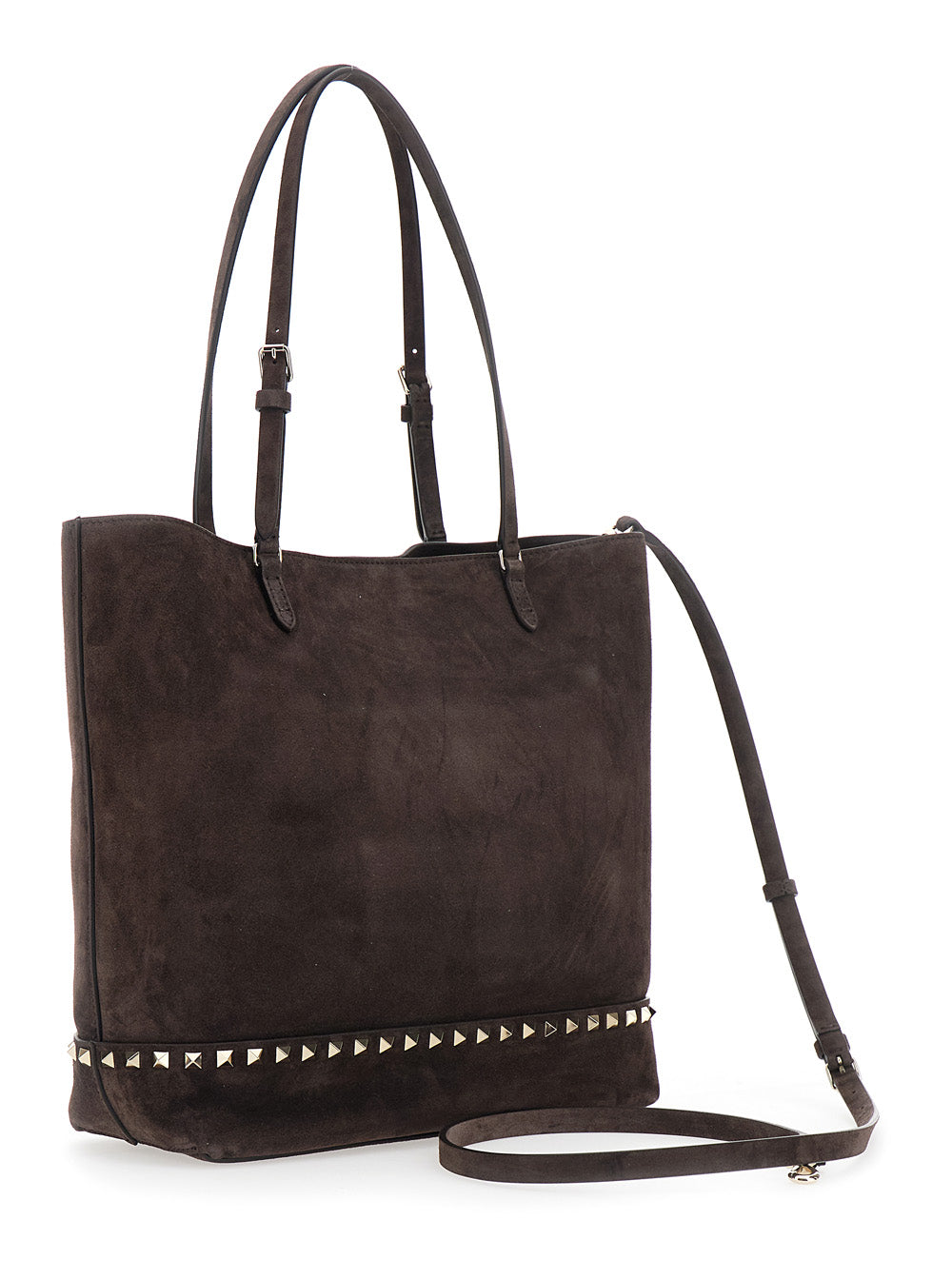 VALENTINO GARAVANI Valentino Garavani Women Brown Medium Tote Bag With Shoulder Strap And Rockstud In Suede For Women