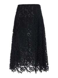 Fendi Women Black Flared Midi Skirt With Lace Embroidery In Cotton Blend For Women