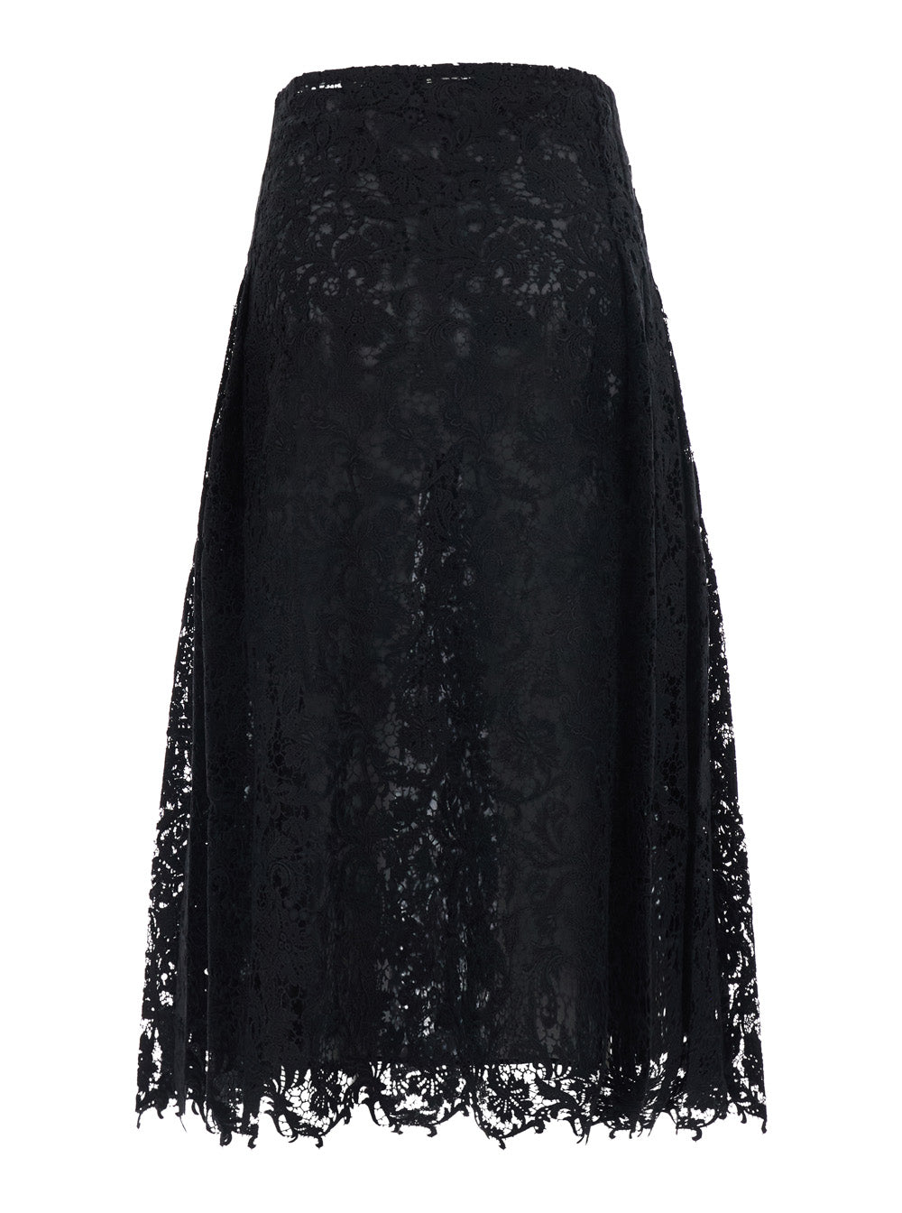 Fendi Women Black Flared Midi Skirt With Lace Embroidery In Cotton Blend For Women