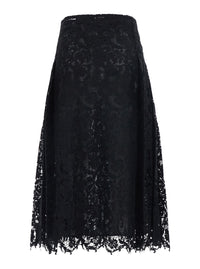 Fendi Women Black Flared Midi Skirt With Lace Embroidery In Cotton Blend For Women