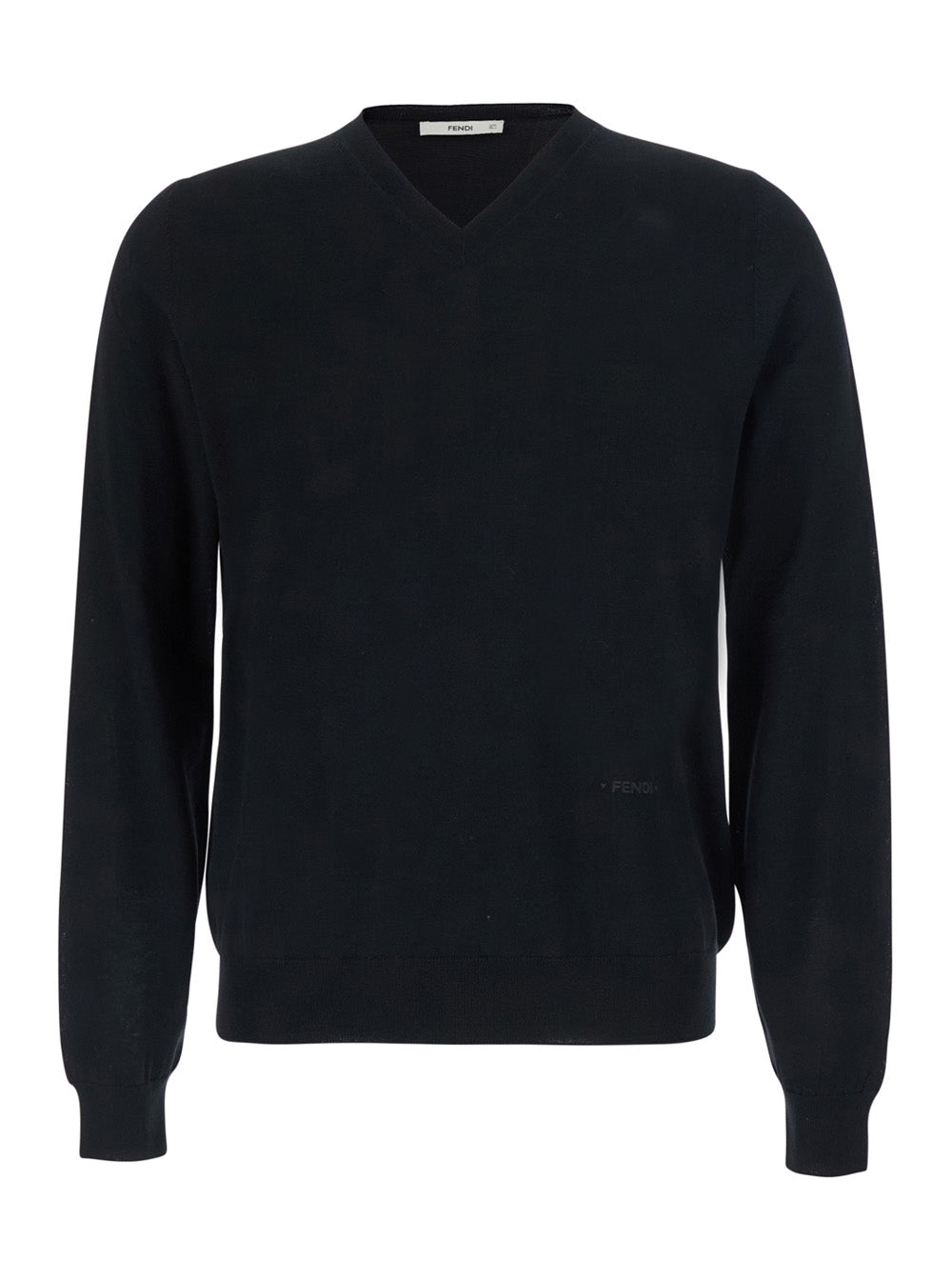 Fendi Men Black V-Neck Sweater With Logo Lettering On The Front In Wool For Women
