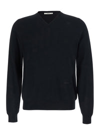 Fendi Men Black V-Neck Sweater With Logo Lettering On The Front In Wool For Women