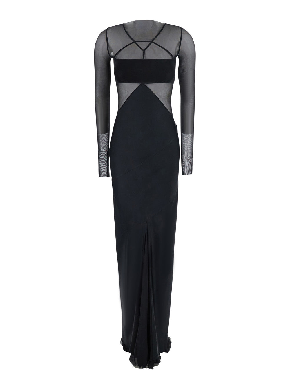 Rick Owens Women Black Long Dress With Boat Neckline And Geometric Seams In Wool For Women