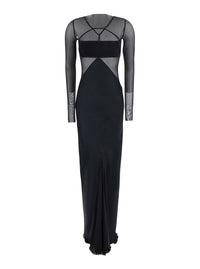 Rick Owens Women Black Long Dress With Boat Neckline And Geometric Seams In Wool For Women