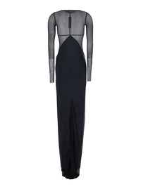 Rick Owens Women Black Long Dress With Boat Neckline And Geometric Seams In Wool For Women