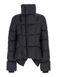 Rick Owens Women Black Down Jacket With High Collar And Off-Center Zip Closure And Asymmetrical Hem In Tech Fabric For Women