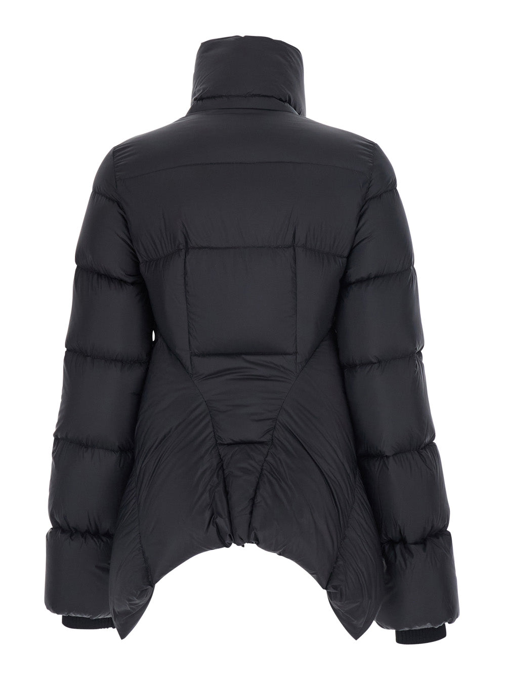 Rick Owens Women Black Down Jacket With High Collar And Off-Center Zip Closure And Asymmetrical Hem In Tech Fabric For Women