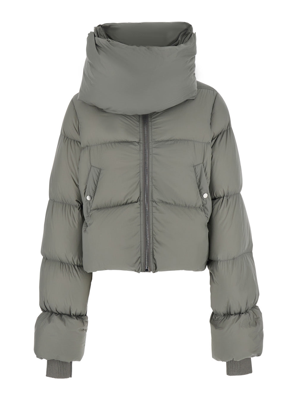 Rick Owens Women Gray Down Jacket With High Collar And Two Welt Pockets On The Front In Tech Fabric For Women