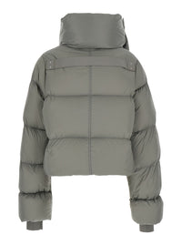 Rick Owens Women Gray Down Jacket With High Collar And Two Welt Pockets On The Front In Tech Fabric For Women