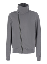 Rick Owens Men 'Bauhaus Jogger' Grey Sweatshirt With High Collar And Asymmetrical Zip Closure In Cotton For Men