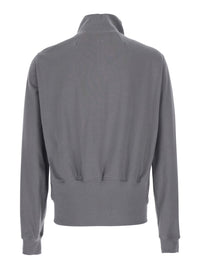 Rick Owens Men 'Bauhaus Jogger' Grey Sweatshirt With High Collar And Asymmetrical Zip Closure In Cotton For Men