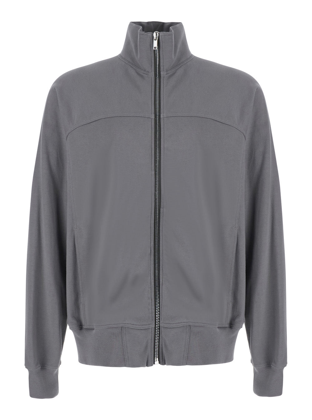 Rick Owens Men Grey Zip-Up Sweatshirt With High Neck In Cotton For Men