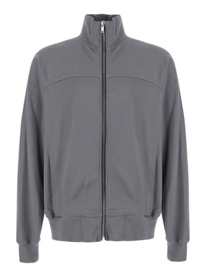 Rick Owens Men Grey Zip-Up Sweatshirt With High Neck In Cotton For Men image