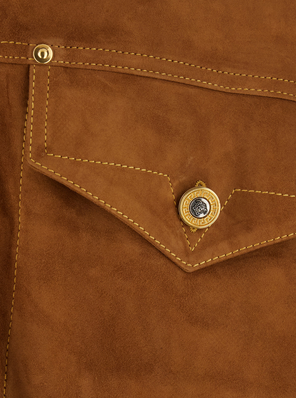 Versace Men Beige Jacket With Classic Collar And Logoed Jewel Buttons In Suede For Men