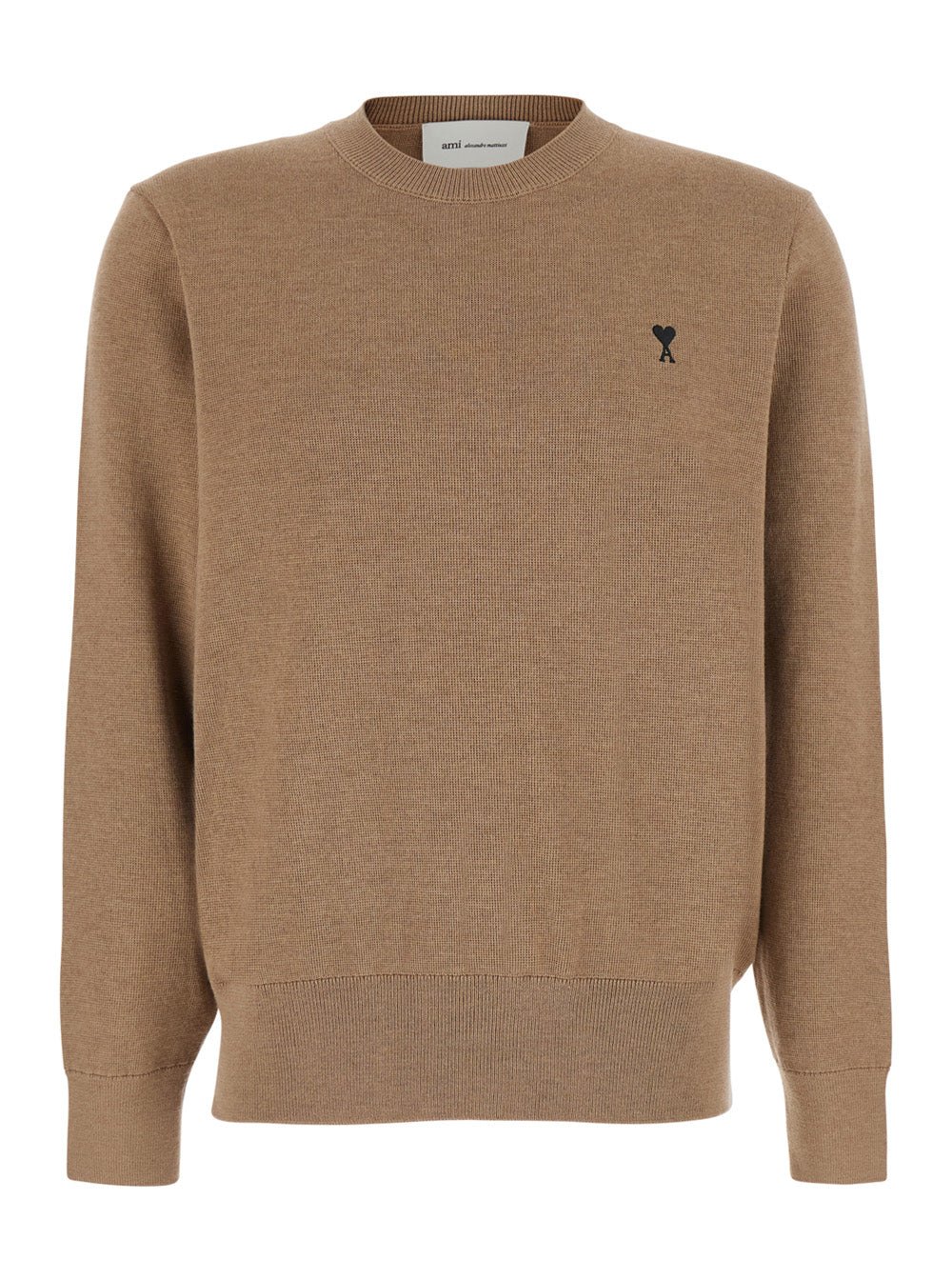 Ami Paris Men Beige Crewneck Sweater With Adc Embroidery On The Front In Blend Wool Men